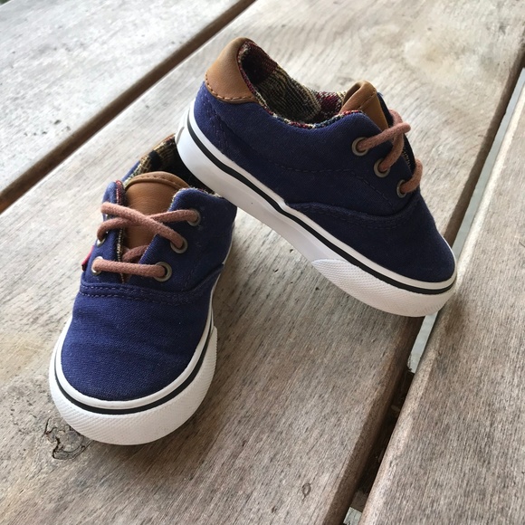 Vans Other - Vans Navy Blue Brocade Boat Shoes Canvas Size 5
